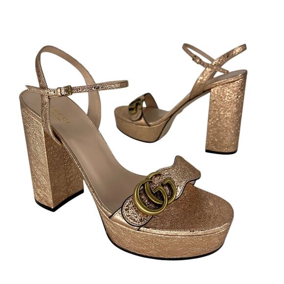 Gucci Metallic Rose Gold Marmont 55 Platform Sandal